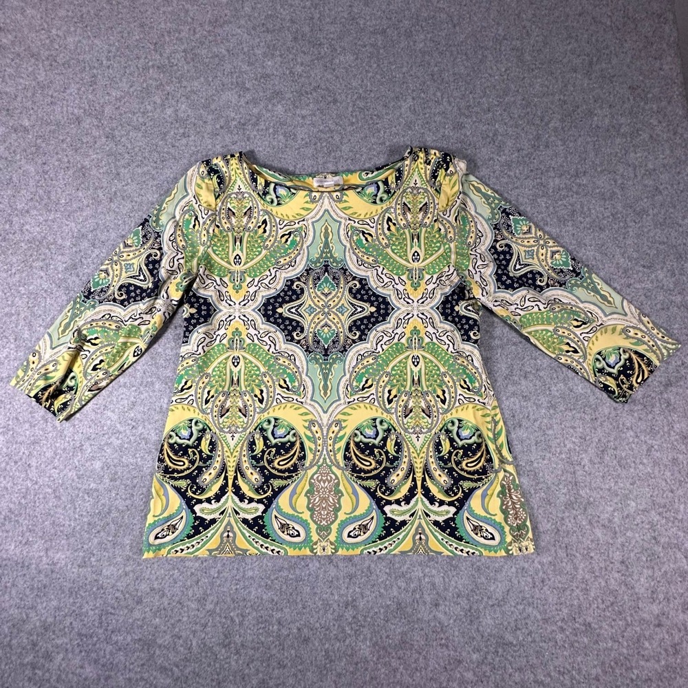 Charter Club Top Womens Large Multicolor Paisley 3/4 Sleeve Boat Neck